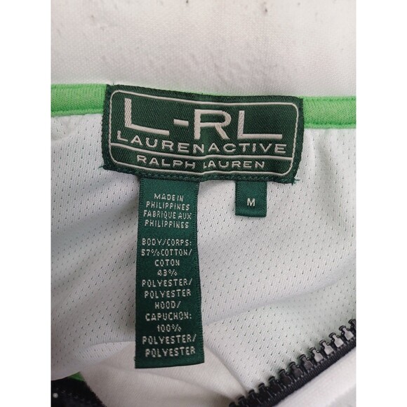 LRL Lauren Active Vest Womens Green White Zip Pockets Hood Fold/Hide In Collar M - Picture 6 of 7
